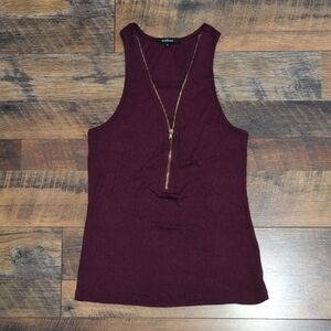 Ambiance Burgundy Tank Top with Zipper Detail